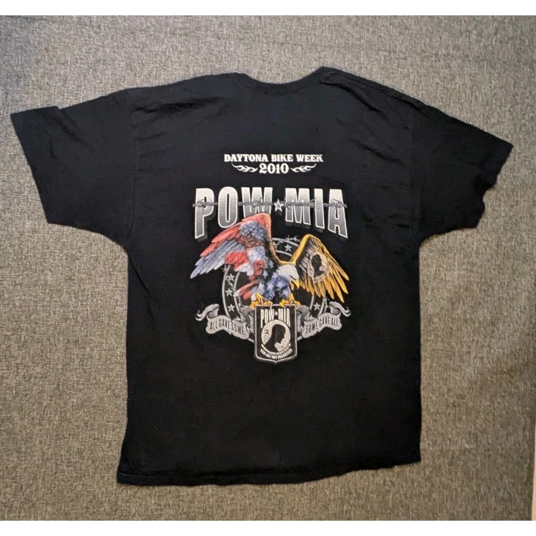 Pow Mia 2010 Daytona Bike Week T Shirt Eagle Motorcycle Mens Xl Faded Black Tee